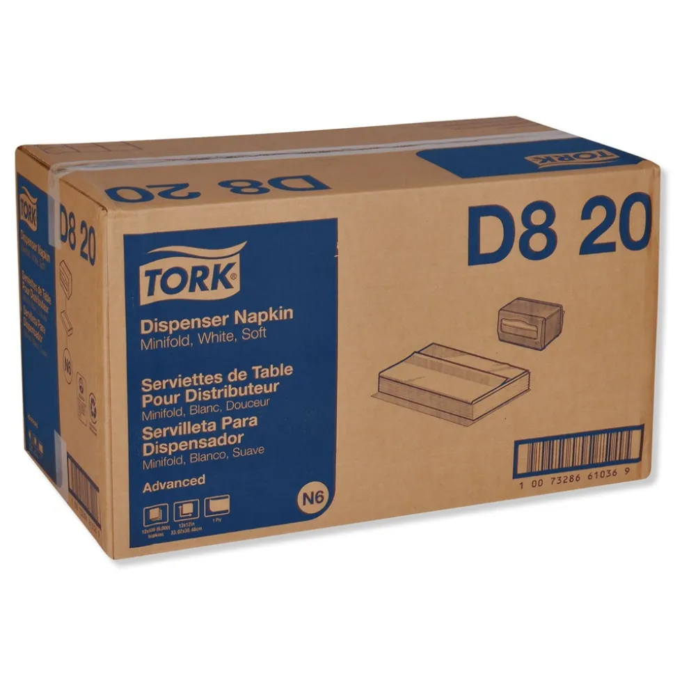 Tork D820 1-Ply 13 in. x 12 in. Advanced Soft Minifold Dispenser Napkins White (6000/Carton)