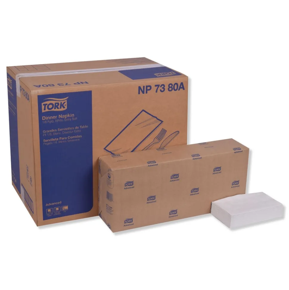 Tork NP7380A 3-Ply 17 in. x 16.125 in. 1/8 in. Fold Advanced Dinner Napkin - White (1740/Carton)