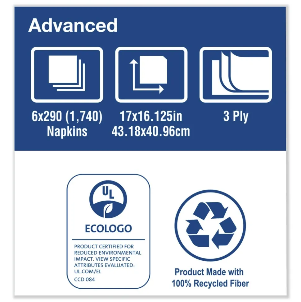 Tork NP7380A 3-Ply 17 in. x 16.125 in. 1/8 in. Fold Advanced Dinner Napkin - White (1740/Carton)