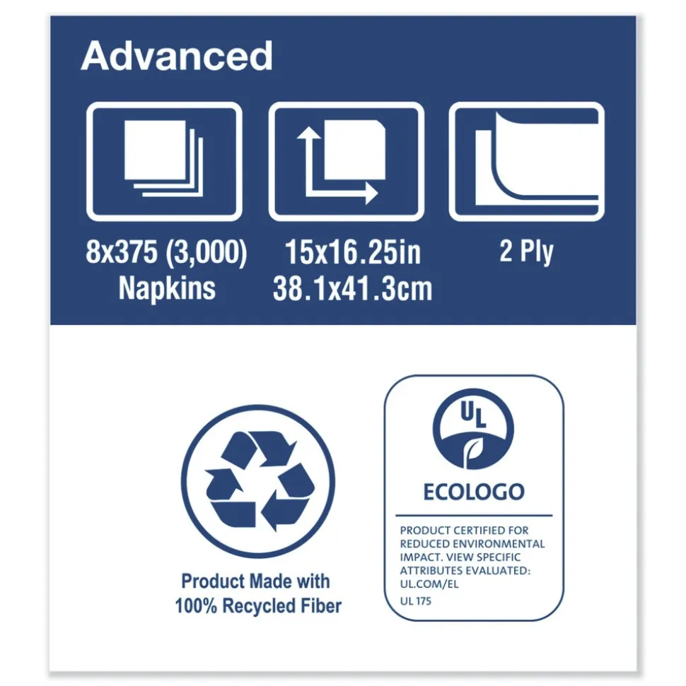 Tork NP5240C 2-Ply 15 in. x 16.25 in. Advanced Dinner Napkins - White (8/Carton)