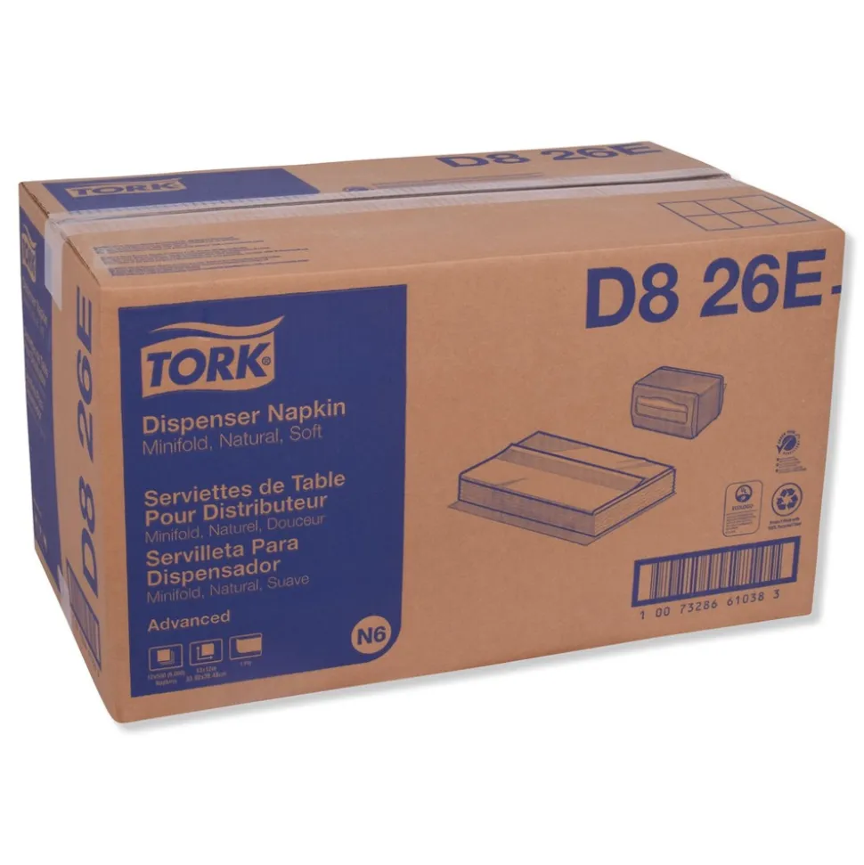 Tork 1-Ply 13 in. x 12 in. Advanced Soft Minifold Dispenser Napkins - Natural (6000/Carton)