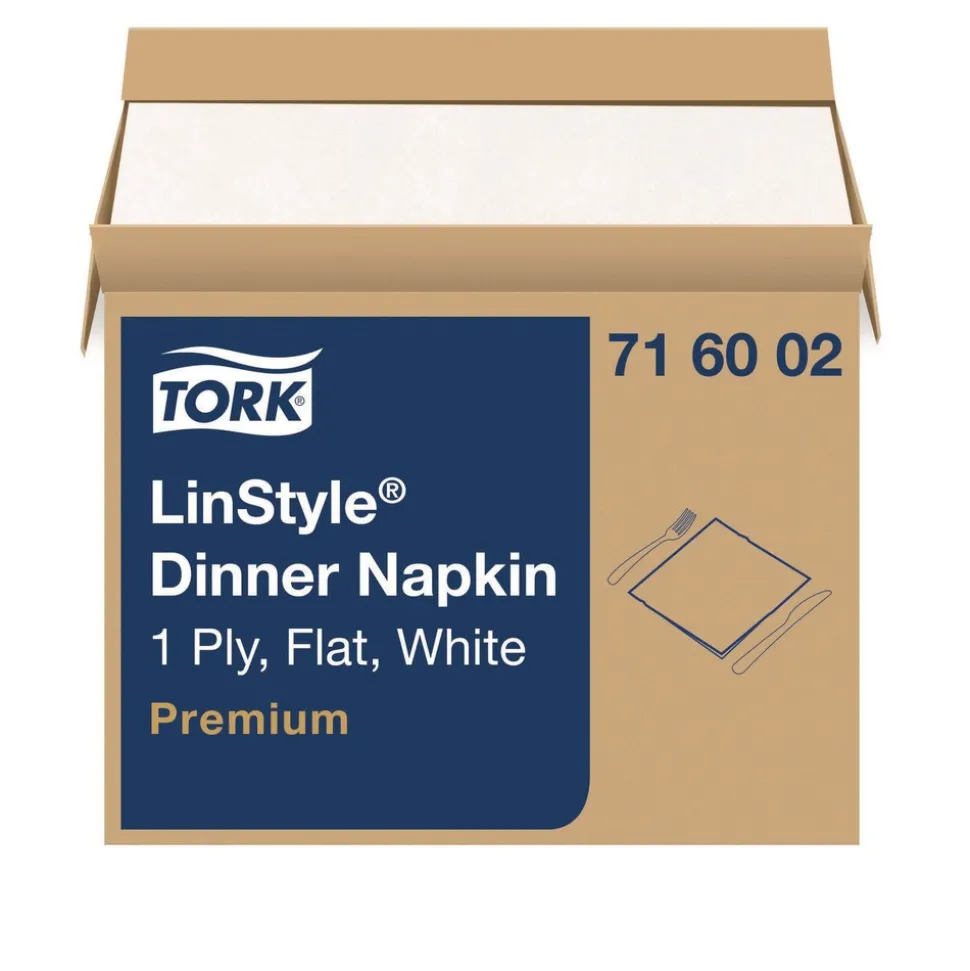 Tork 1-Ply 15 in. x 16 in. LinStyle Dinner Napkin - White (1000/Carton)
