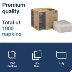 Tork 1-Ply 15 in. x 16 in. LinStyle Dinner Napkin - White (1000/Carton)