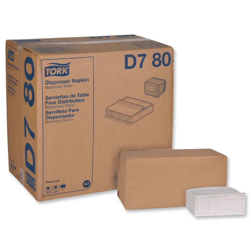 Tork 1-Ply 13 in. x 12 in. Universal Masterfold Dispenser Napkins - White (6000/Carton)