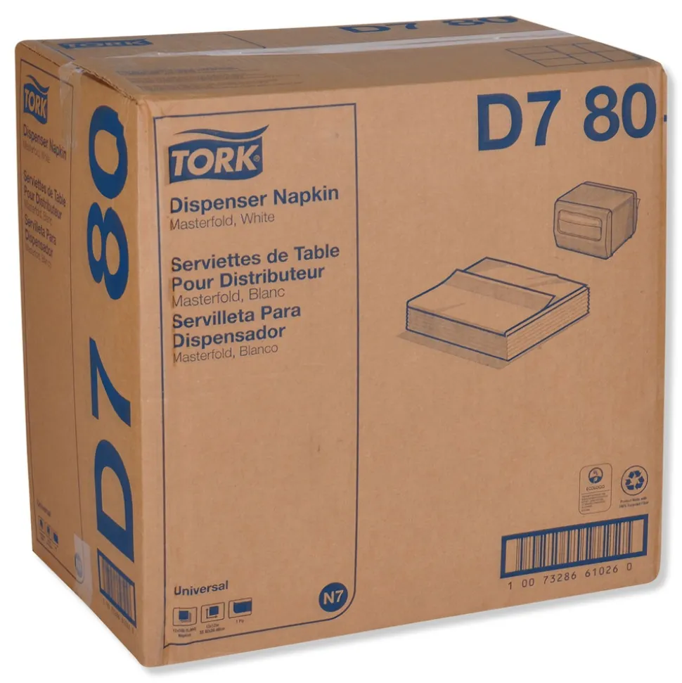 Tork 1-Ply 13 in. x 12 in. Universal Masterfold Dispenser Napkins - White (6000/Carton)