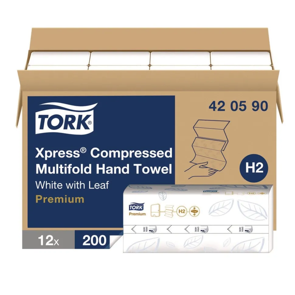 Tork 1-Ply 8.3 in. x 9.45 in. Xpress Compressed Multifold Hand Towels - White (12/Carton)