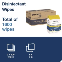 Tork 1-Ply 8 x 6 Disinfectant Wipe Jumbo Rolls - Lemon/White (2/Carton)