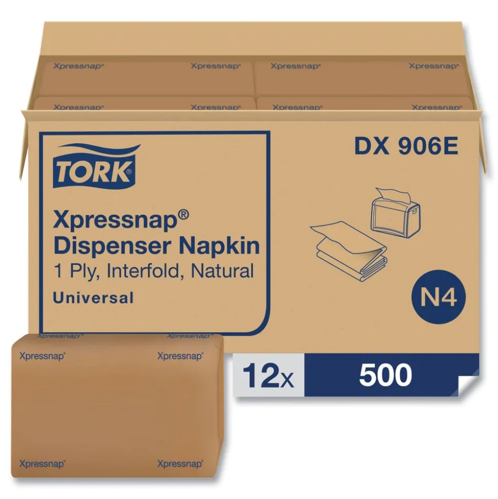 Tork 2-Ply Bag-Pack 13 in. x 8.5 in. Xpressnap Interfold Dispenser Napkins - Natural (6000/Carton)