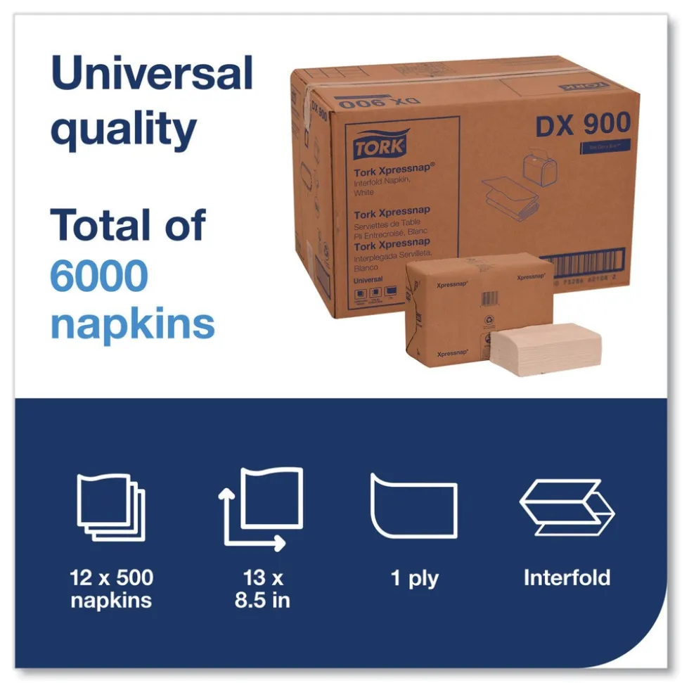 Tork 1-Ply Bag-Pack 13 in. x 8.5 in. Xpressnap Interfold Dispenser Napkins - White (6000/Carton)