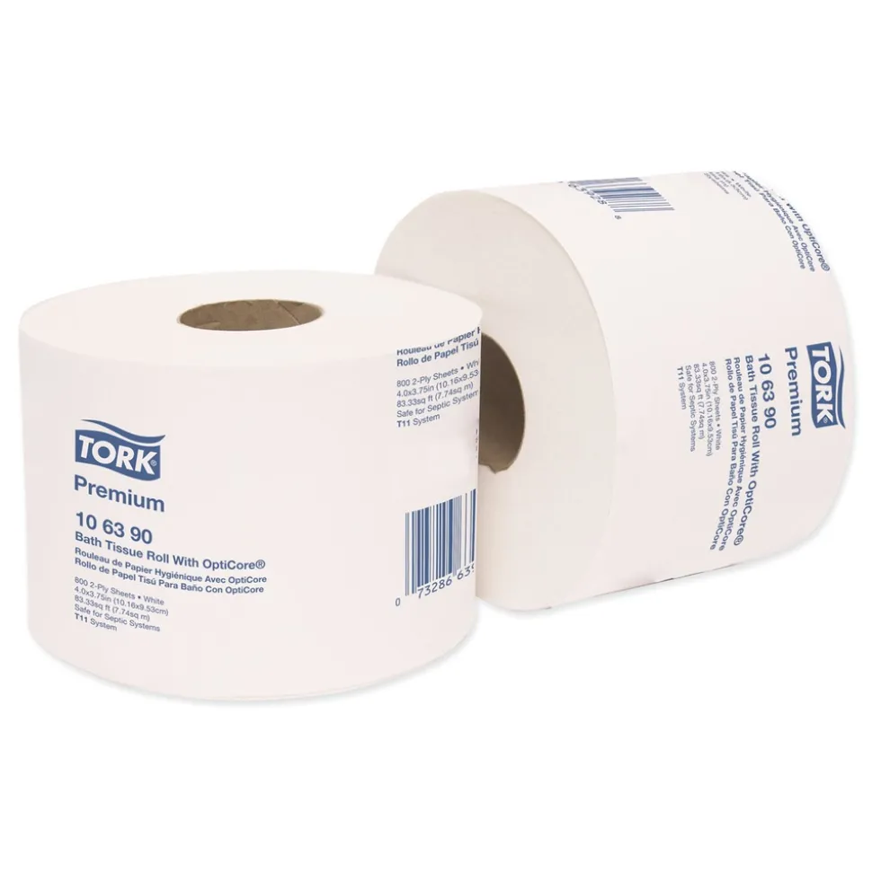 Tork 2-Ply Septic Safe Premium Bath Tissue Roll with OptiCore - White (36/Carton)