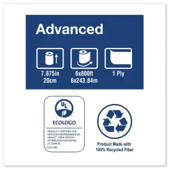 Tork RB800 Advanced 7.88 in. x 800 ft. 1-Ply Hardwound Roll Towel - White (6/Carton)