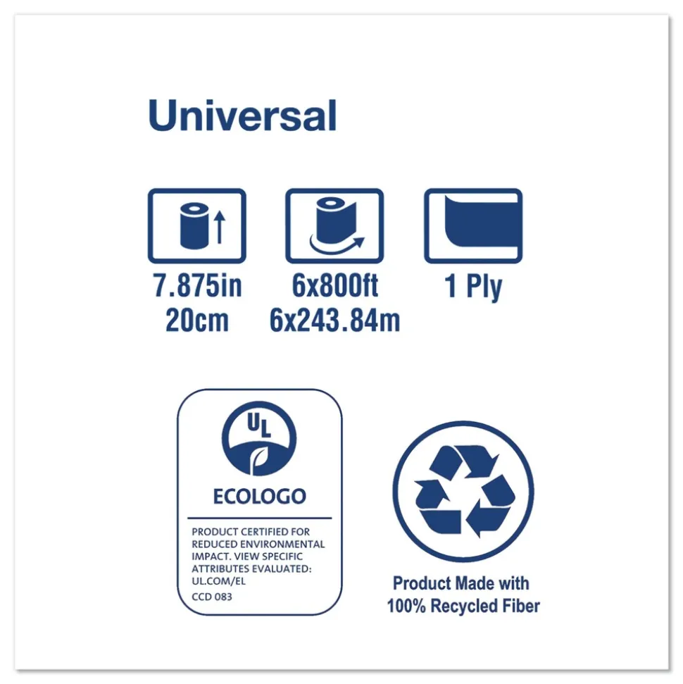 Tork RB8002 Universal 7.88 in. x 800 ft. 1-Ply Hand Towel Roll - White (6/Carton)