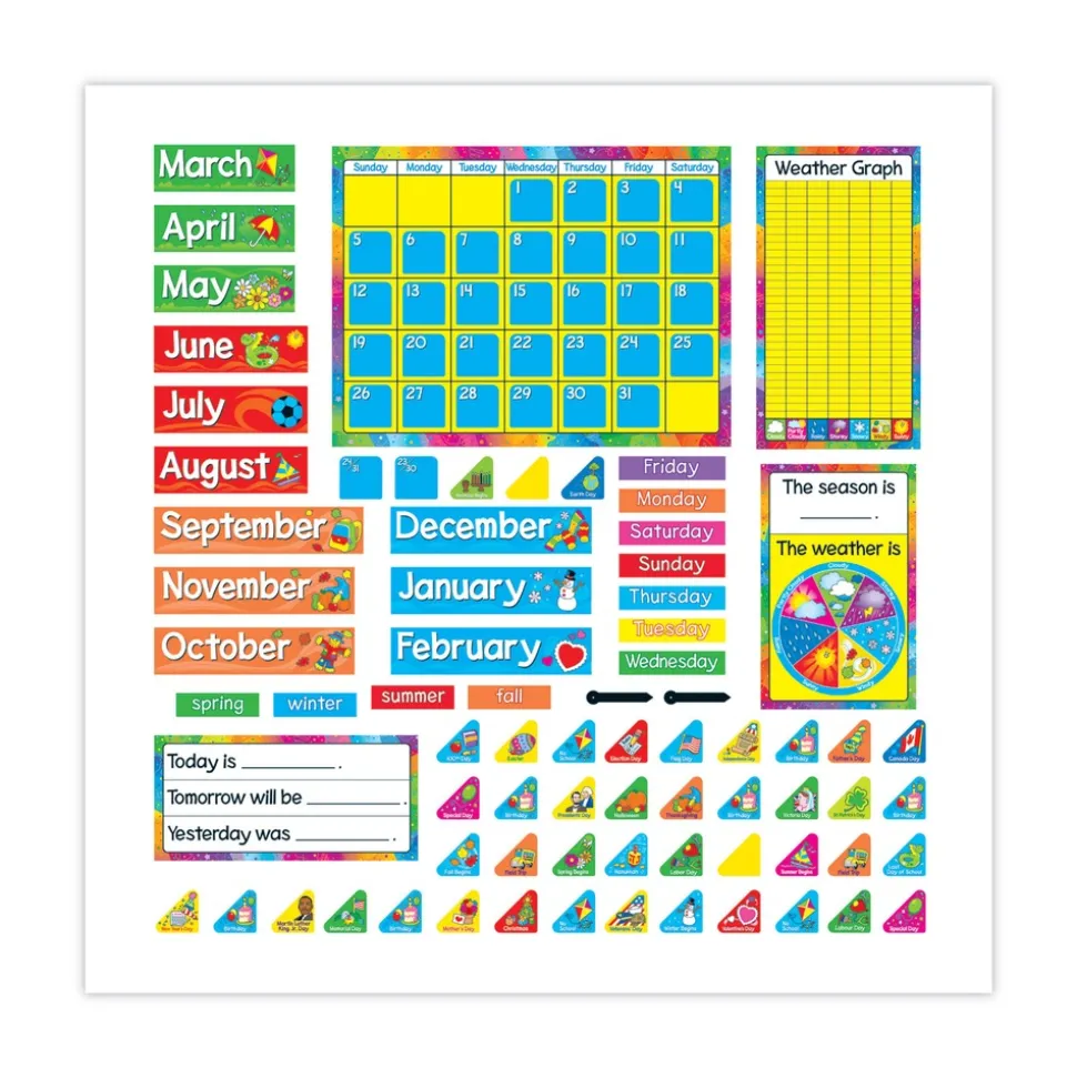 TREND 22 in. x 17 in. 12-Month Year Around Calendar Bulletin Board Set - Assorted Colors (106/Set)