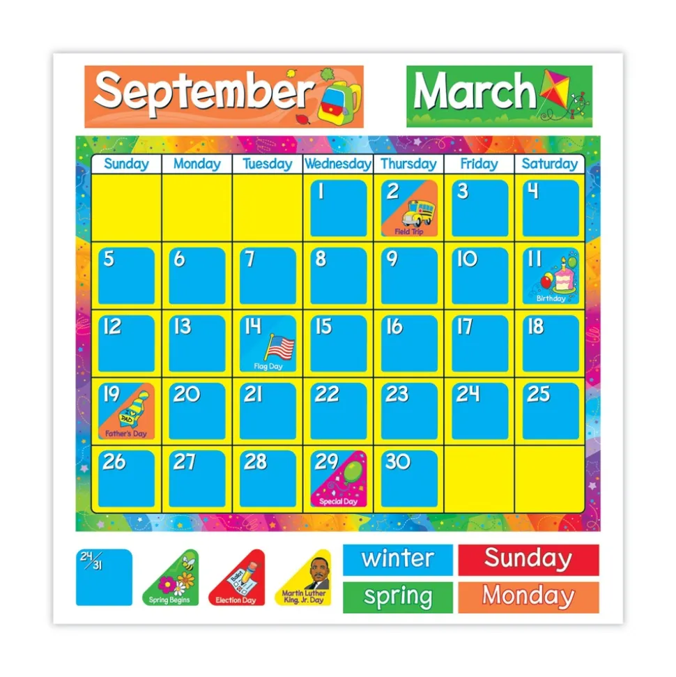 TREND 22 in. x 17 in. 12-Month Year Around Calendar Bulletin Board Set - Assorted Colors (106/Set)