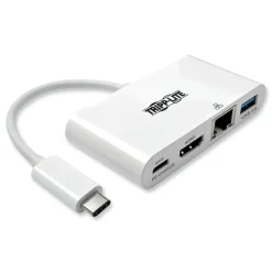 Tripp Lite 3 in. USB-A/USB-C PD Charging/Gigabit Ethernet USB 3.1 Gen 1 USB-C to HDMI Adapter - White