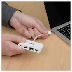 Tripp Lite 3 in. USB-A/USB-C PD Charging/Gigabit Ethernet USB 3.1 Gen 1 USB-C to HDMI Adapter - White
