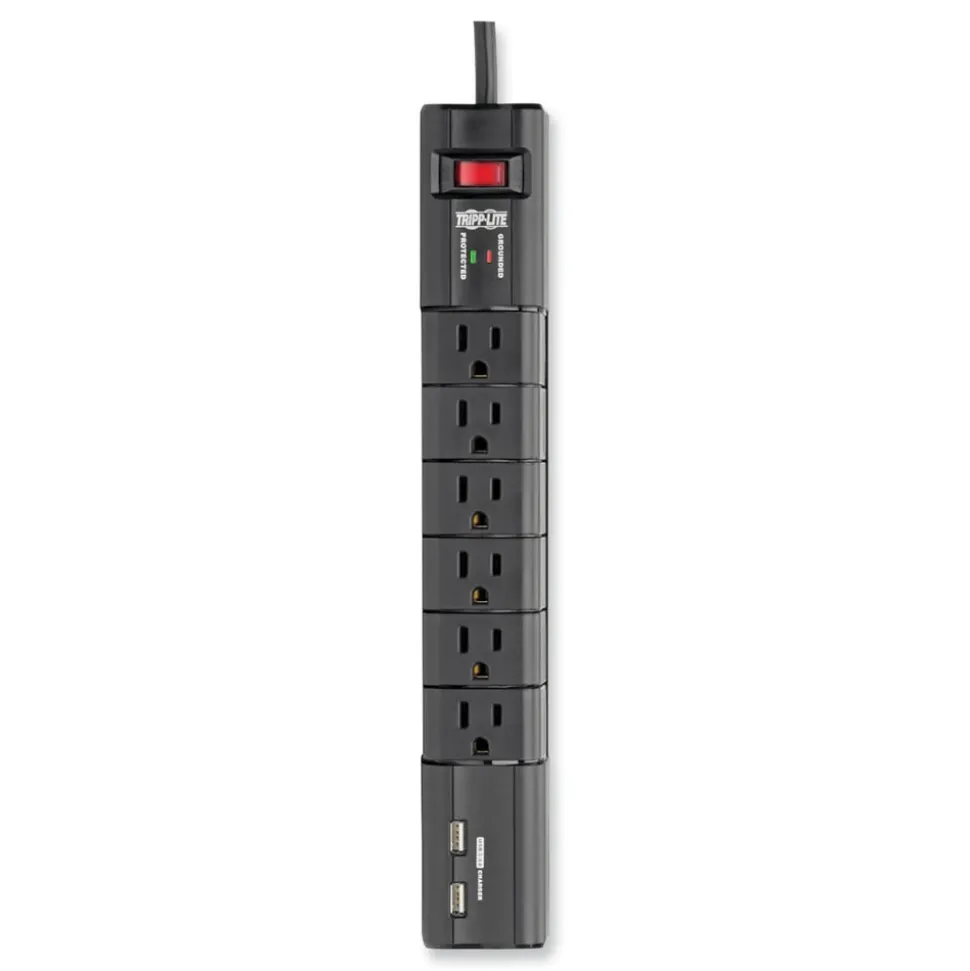 Tripp Lite Protect It! 8 ft. Cord 6 AC Outlets/2 USB Ports 1,080 J Surge Protector - Black