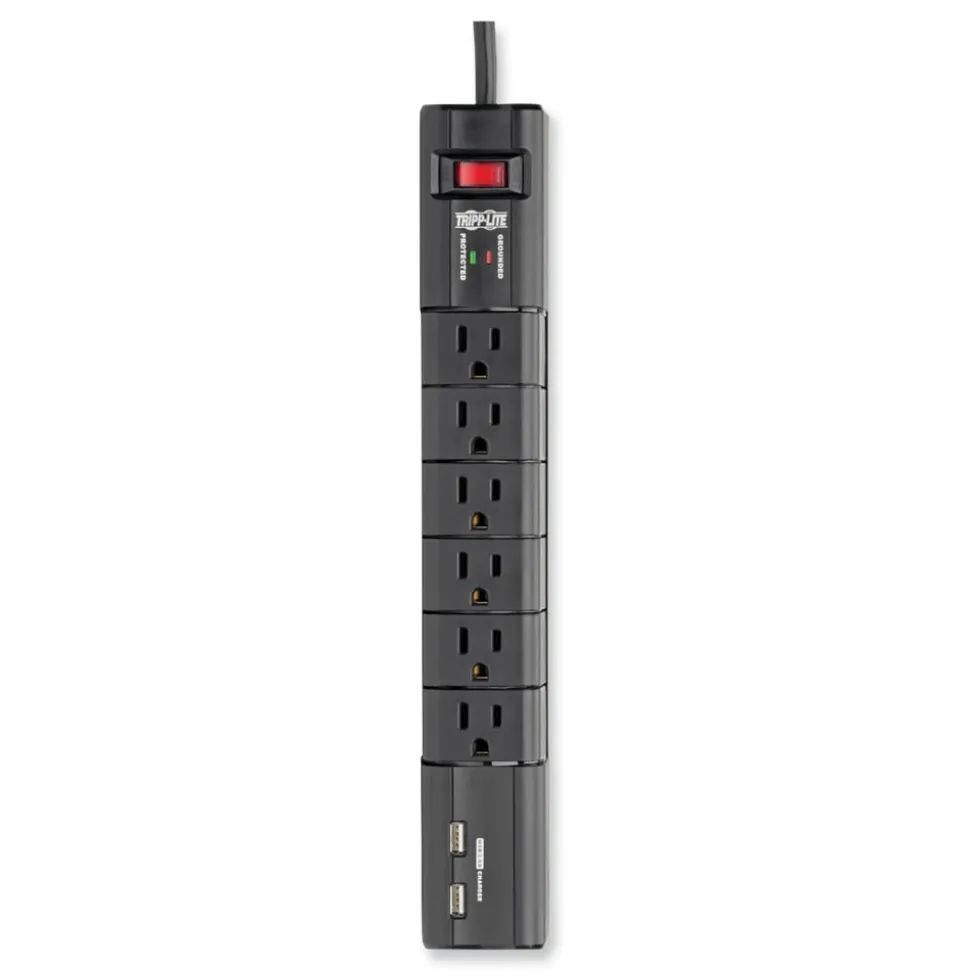Tripp Lite Protect It! 8 ft. Cord 6 AC Outlets/2 USB Ports 1,080 J Surge Protector - Black