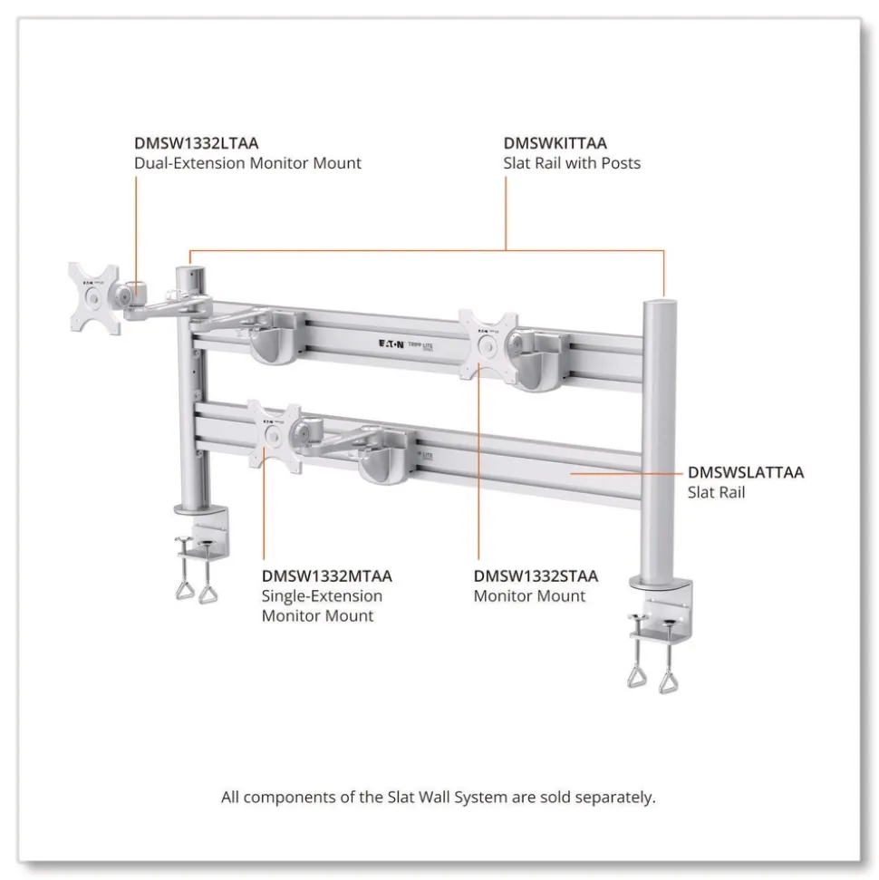 Tripp Lite Slat Rail for Slat Wall System for 32-in TVs 3.39w x 1.8d x 41h Silver Supports 33 lb