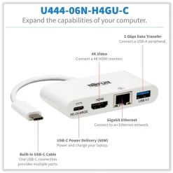 Tripp Lite USB-C 4K HDMI USB-A PD Charging 4K Dock with Charging and Ethernet - White