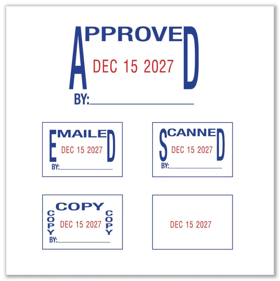 Trodat 1.63 in. x 1 in. Printy Economy 5-in-1 Self-Inking Date Stamp - Blue/Red