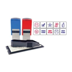Trodat Printy 10-in-1 0.63 in. Diameter Self-Inking Teacher Stamp - Blue/Red