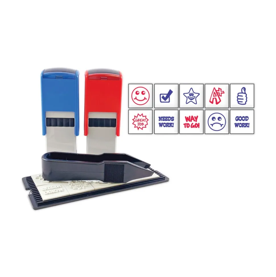 Trodat Printy 10-in-1 0.63 in. Diameter Self-Inking Teacher Stamp - Blue/Red