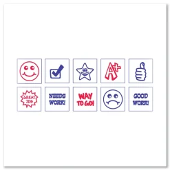 Trodat Printy 10-in-1 0.63 in. Diameter Self-Inking Teacher Stamp - Blue/Red