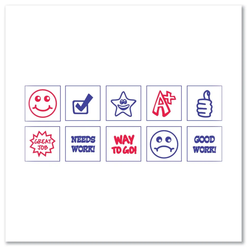 Trodat Printy 10-in-1 0.63 in. Diameter Self-Inking Teacher Stamp - Blue/Red