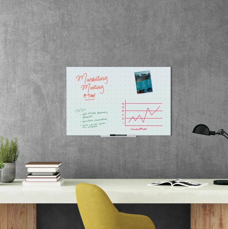 U Brands 35 in. x 23 in. Floating Glass Ghost Grid Dry Erase Board - White