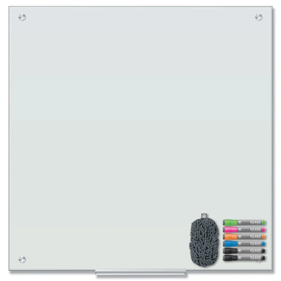 U Brands 35 in. x 35 in. Magnetic Glass Dry Erase Board Value Pack - Frosted White