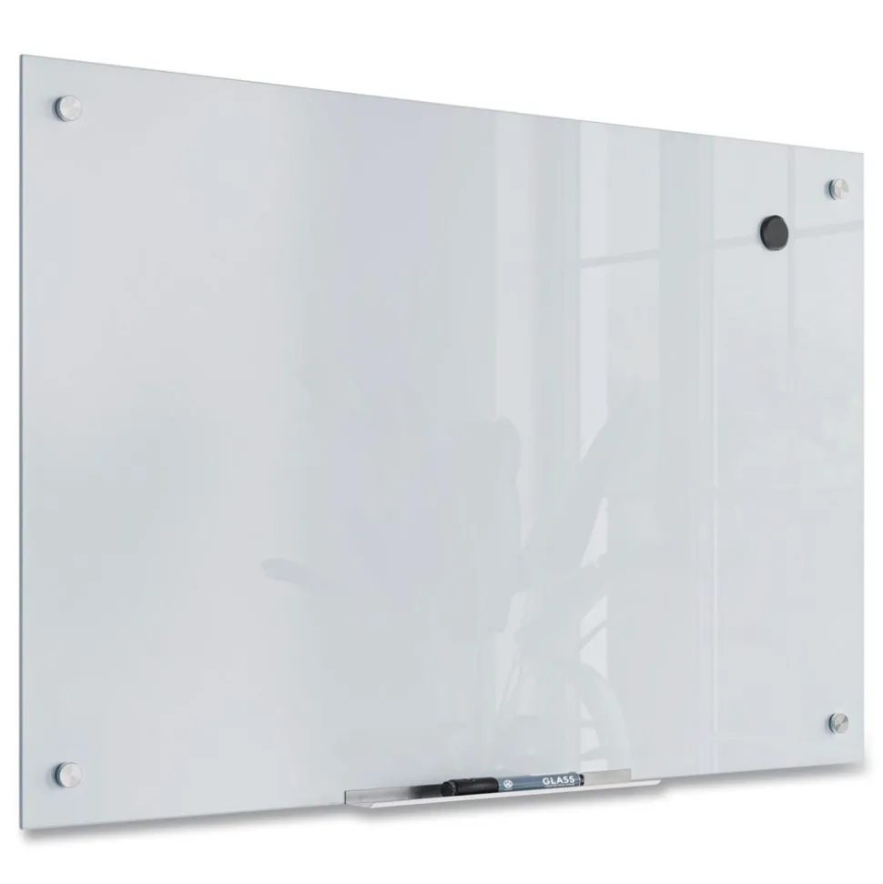 U Brands 35 in. x 23 in. Magnetic Glass Dry Erase Board Value Pack - Frosted White