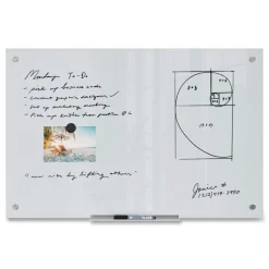 U Brands 35 in. x 23 in. Magnetic Glass Dry Erase Board Value Pack - Frosted White