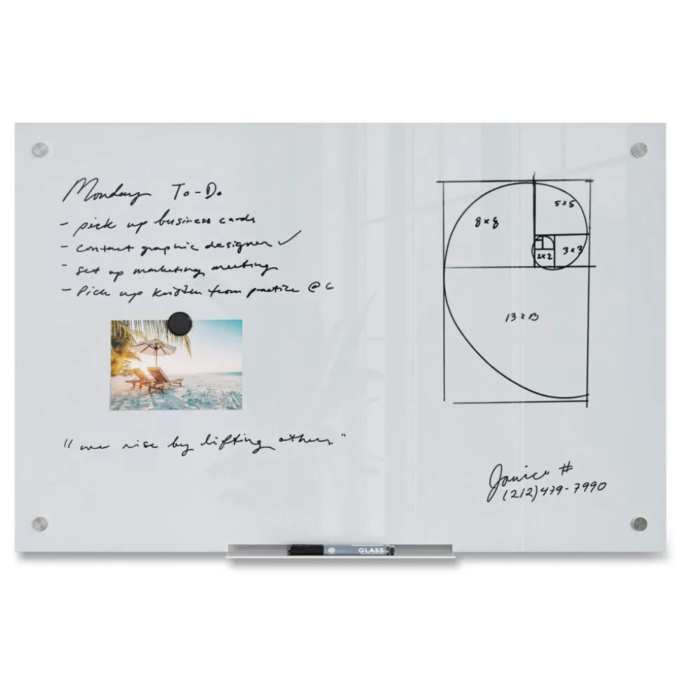 U Brands 35 in. x 23 in. Magnetic Glass Dry Erase Board Value Pack - Frosted White