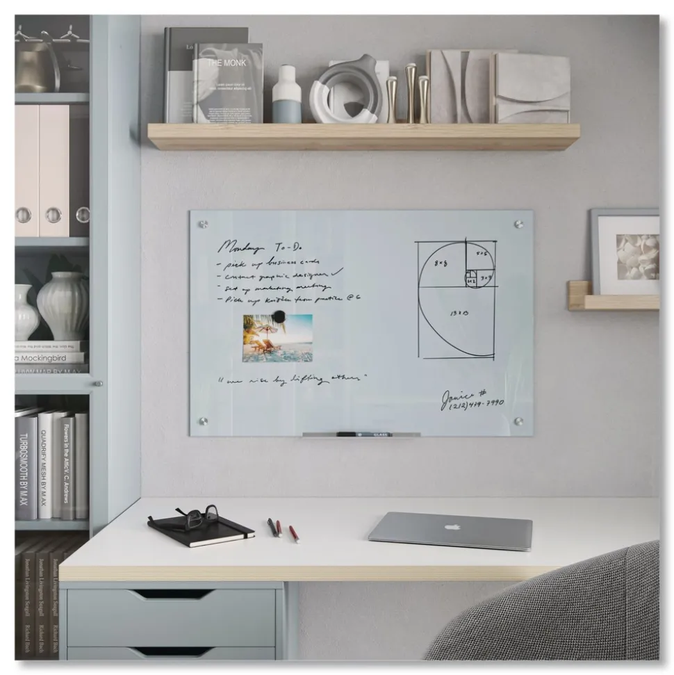 U Brands 35 in. x 23 in. Magnetic Glass Dry Erase Board Value Pack - Frosted White