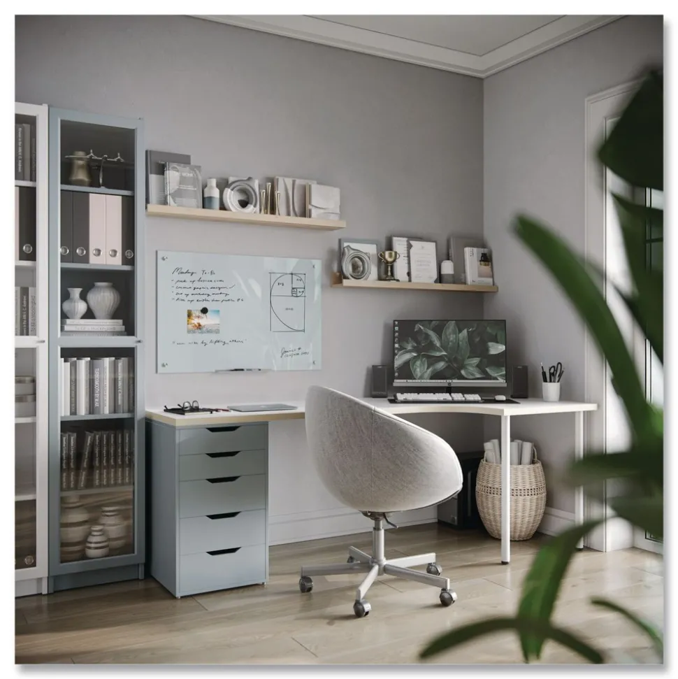 U Brands 35 in. x 23 in. Magnetic Glass Dry Erase Board Value Pack - Frosted White