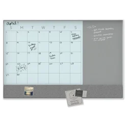 U Brands 35 in. x 23 in. Monthly View 3-N-1 Magnetic Glass Dry Erase Combo Board - White Aluminum