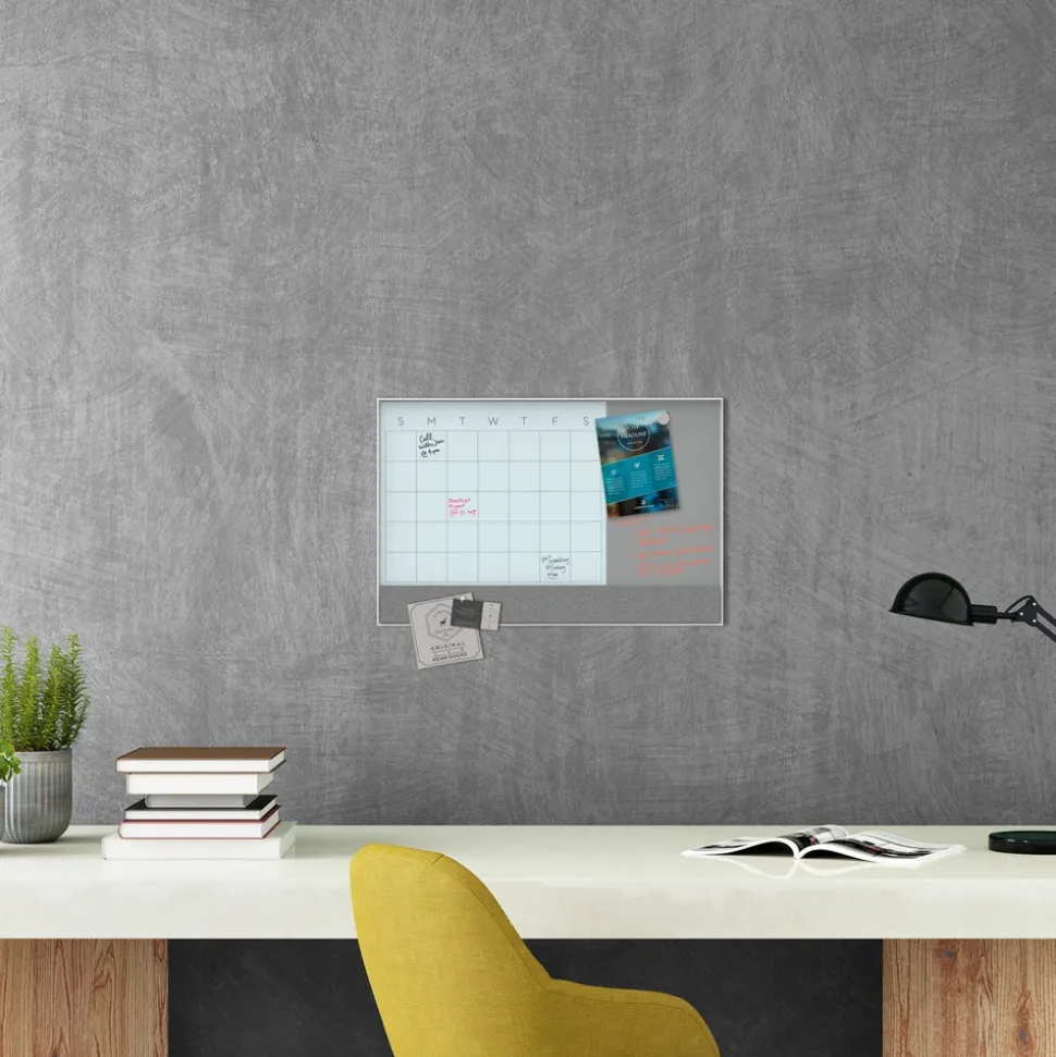 U Brands 23 in. x 17 in. Monthly View 3-N-1 Magnetic Glass Dry Erase Combo Board - White Aluminum