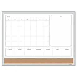 U Brands 23 in. x 17 in. 4N1 Magnetic Dry Erase Combo Board - Tan/White Surface, Silver Aluminum Frame