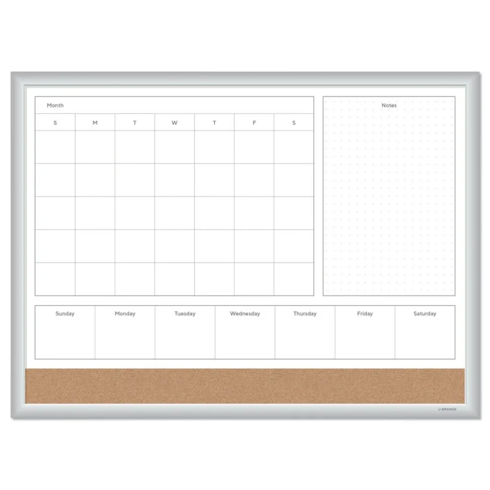 U Brands 23 in. x 17 in. 4N1 Magnetic Dry Erase Combo Board - Tan/White Surface, Silver Aluminum Frame