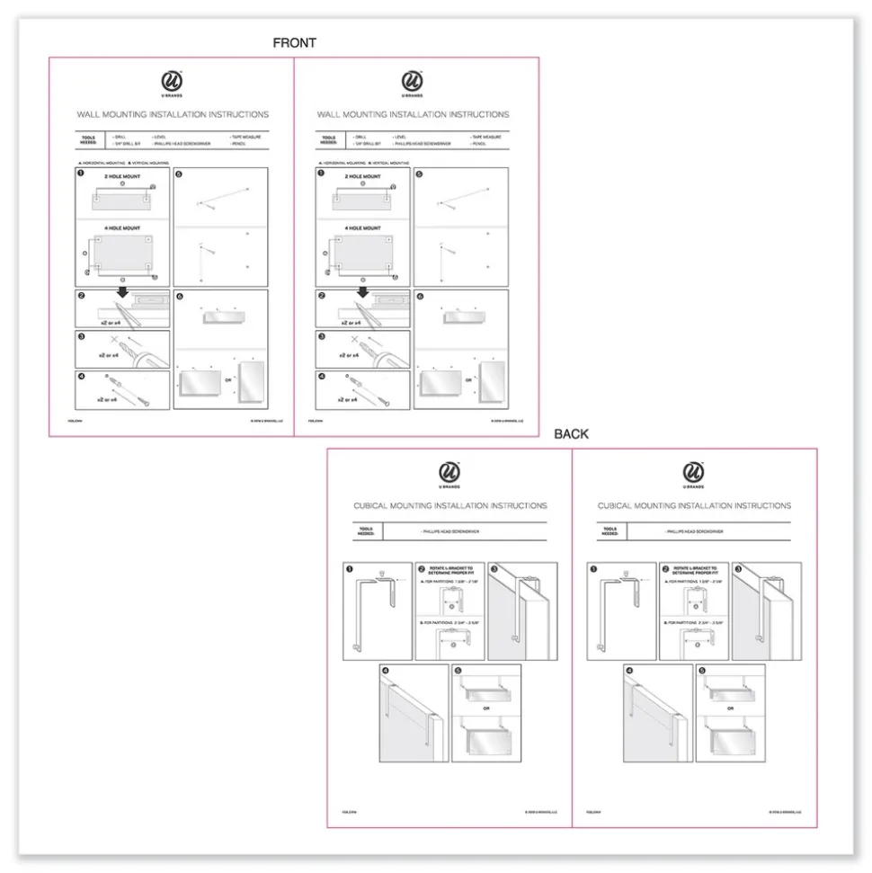 U Brands 12 x 12 Cubicle Glass Dry Erase Board - White Surface