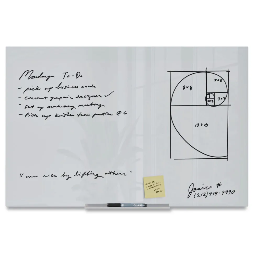 U Brands 35 x 23 Floating Glass Dry Erase Board - White