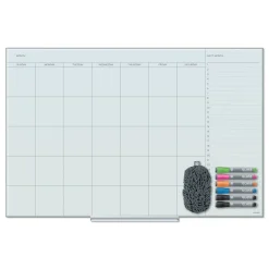 U Brands 35 x 23 Floating Glass Dry Erase Undated One Month Calendar - White