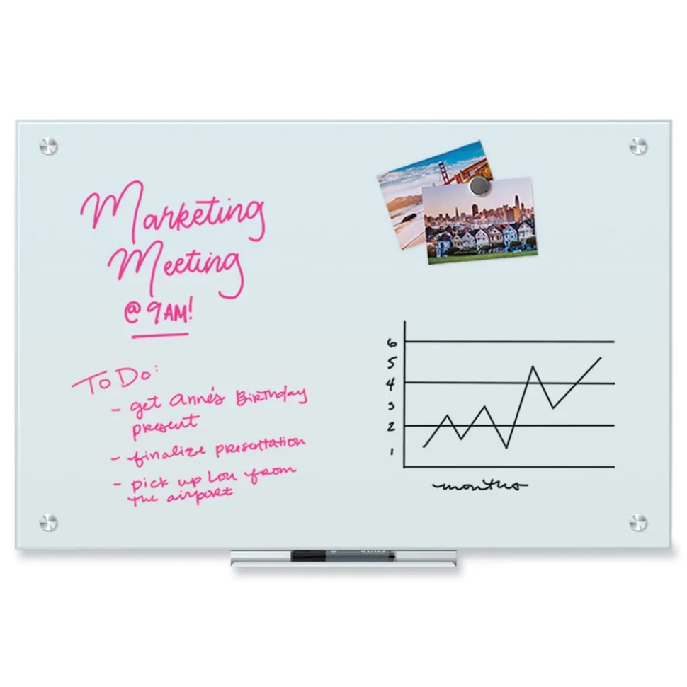 U Brands 35 x 23 Glass Dry Erase Board - White Surface