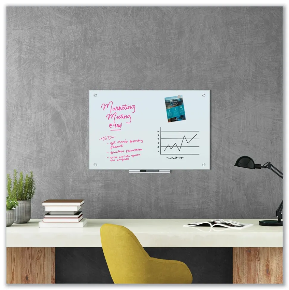 U Brands 35 x 23 Glass Dry Erase Board - White Surface