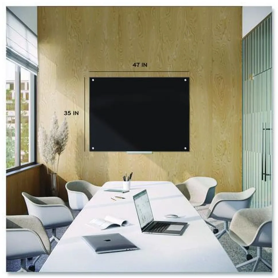 U Brands 47 x 35 Glass Dry Erase Board - Black Surface