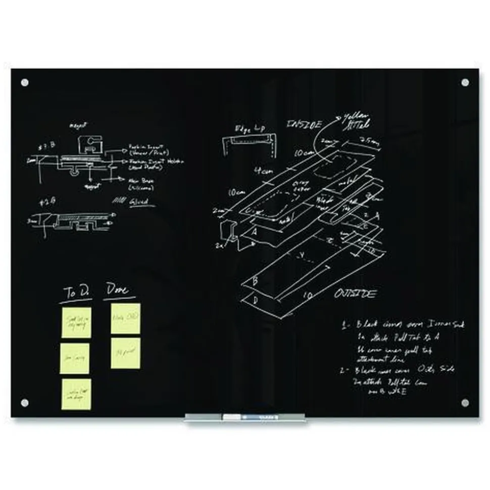 U Brands 47 x 35 Glass Dry Erase Board - Black Surface