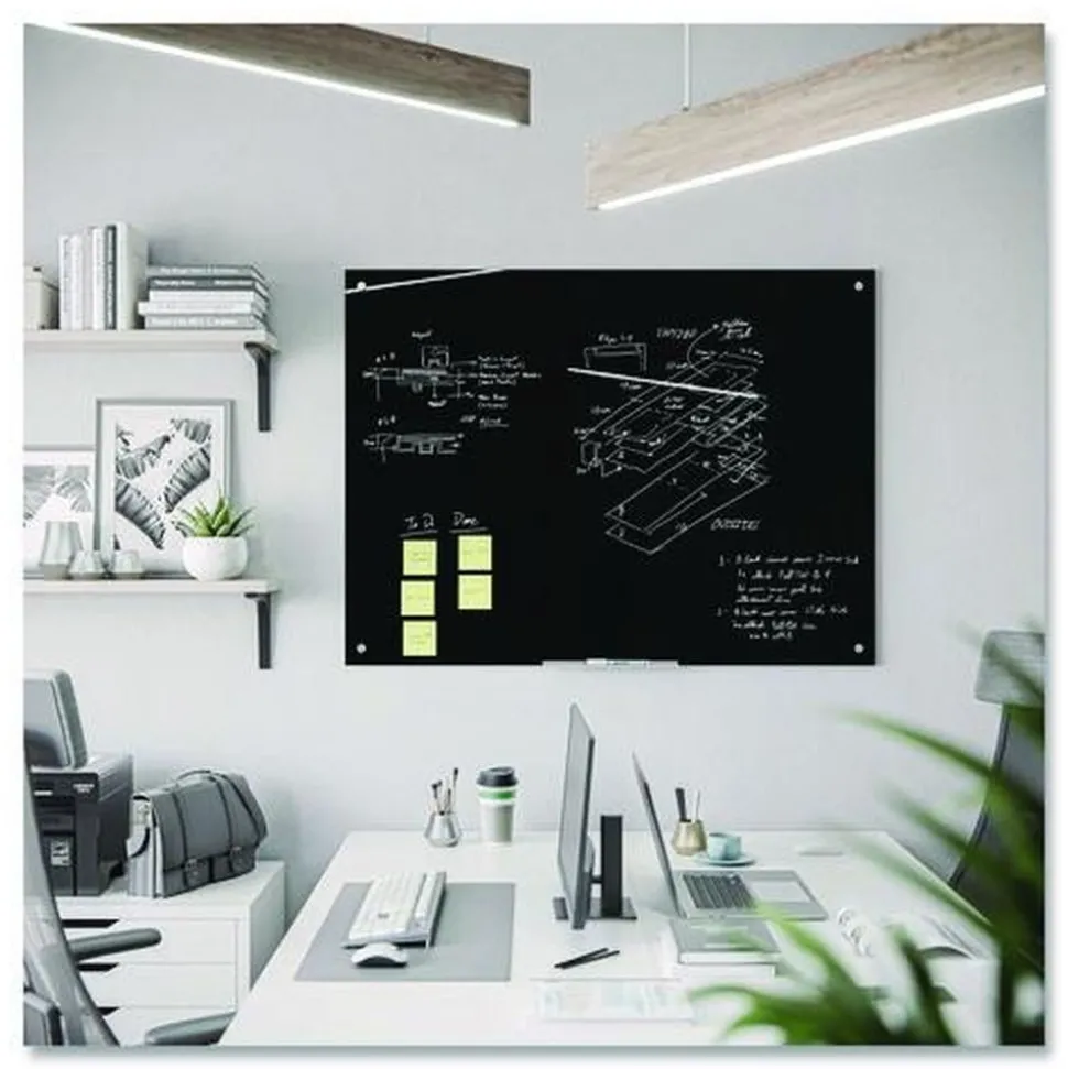U Brands 47 x 35 Glass Dry Erase Board - Black Surface