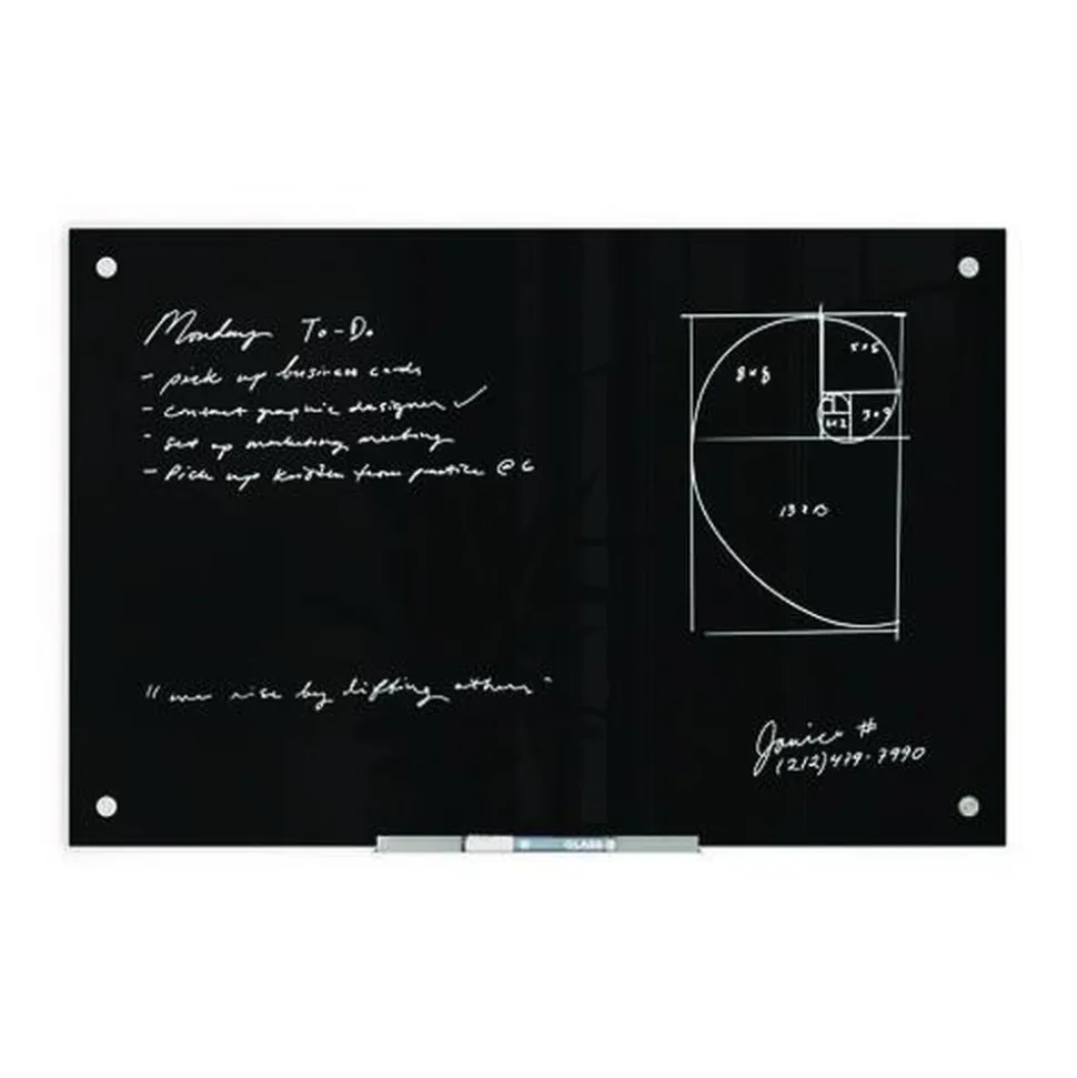 U Brands 35 x 23 Glass Dry Erase Board - Black Surface