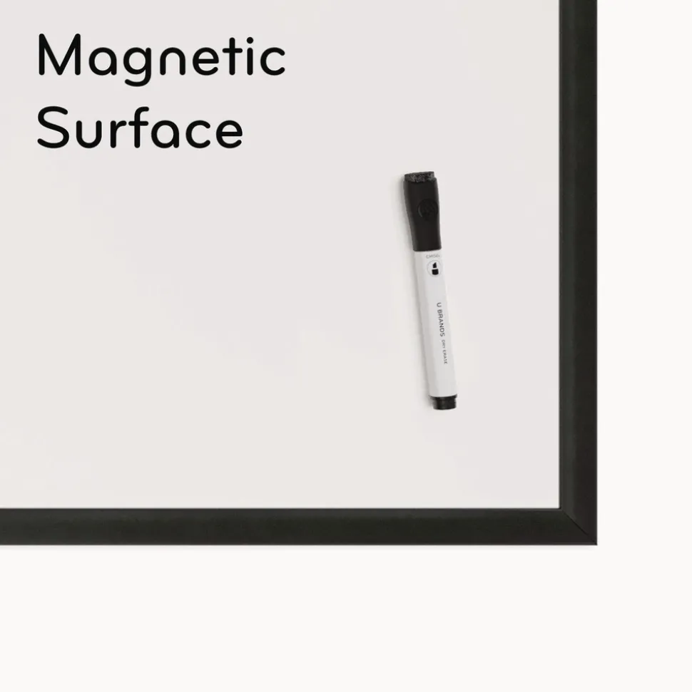 U Brands 35 x 23 Magnetic Dry Erase Board with Wood Frame - White Surface/Black Frame